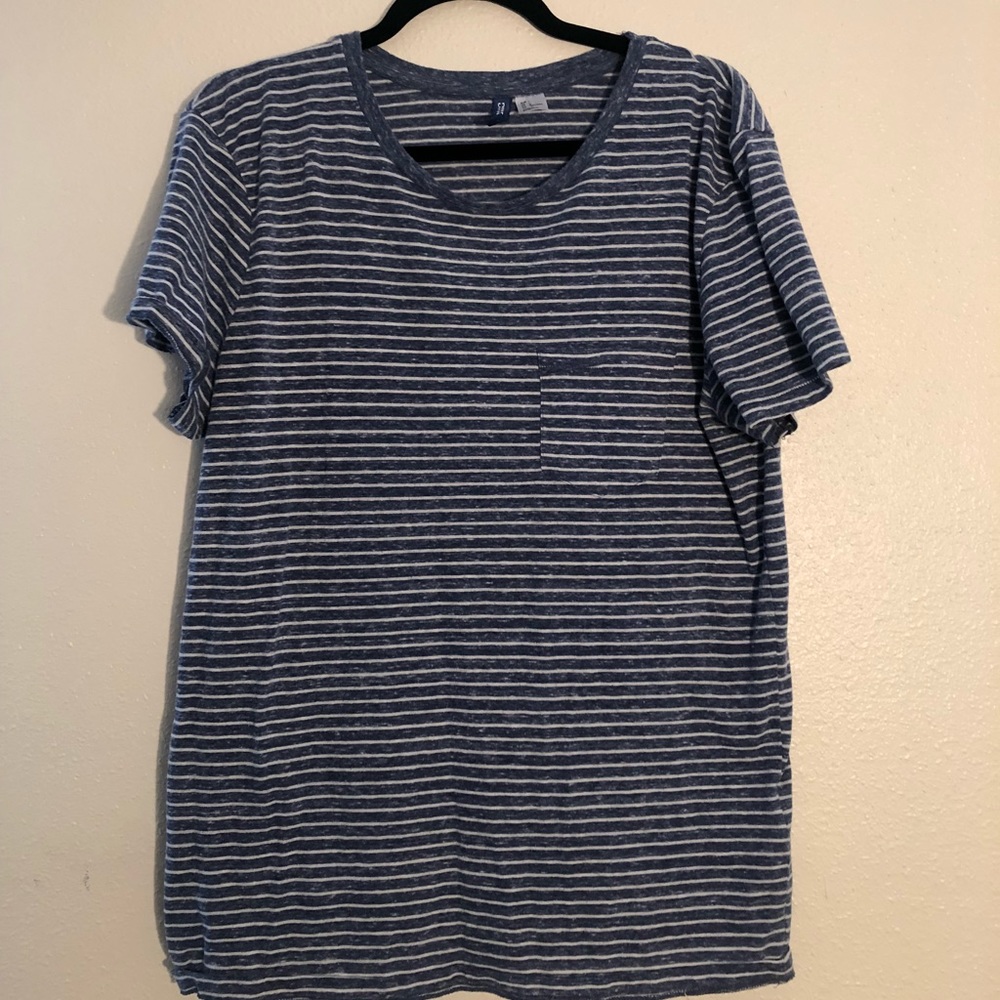 Blue and white striped scoop neck tee